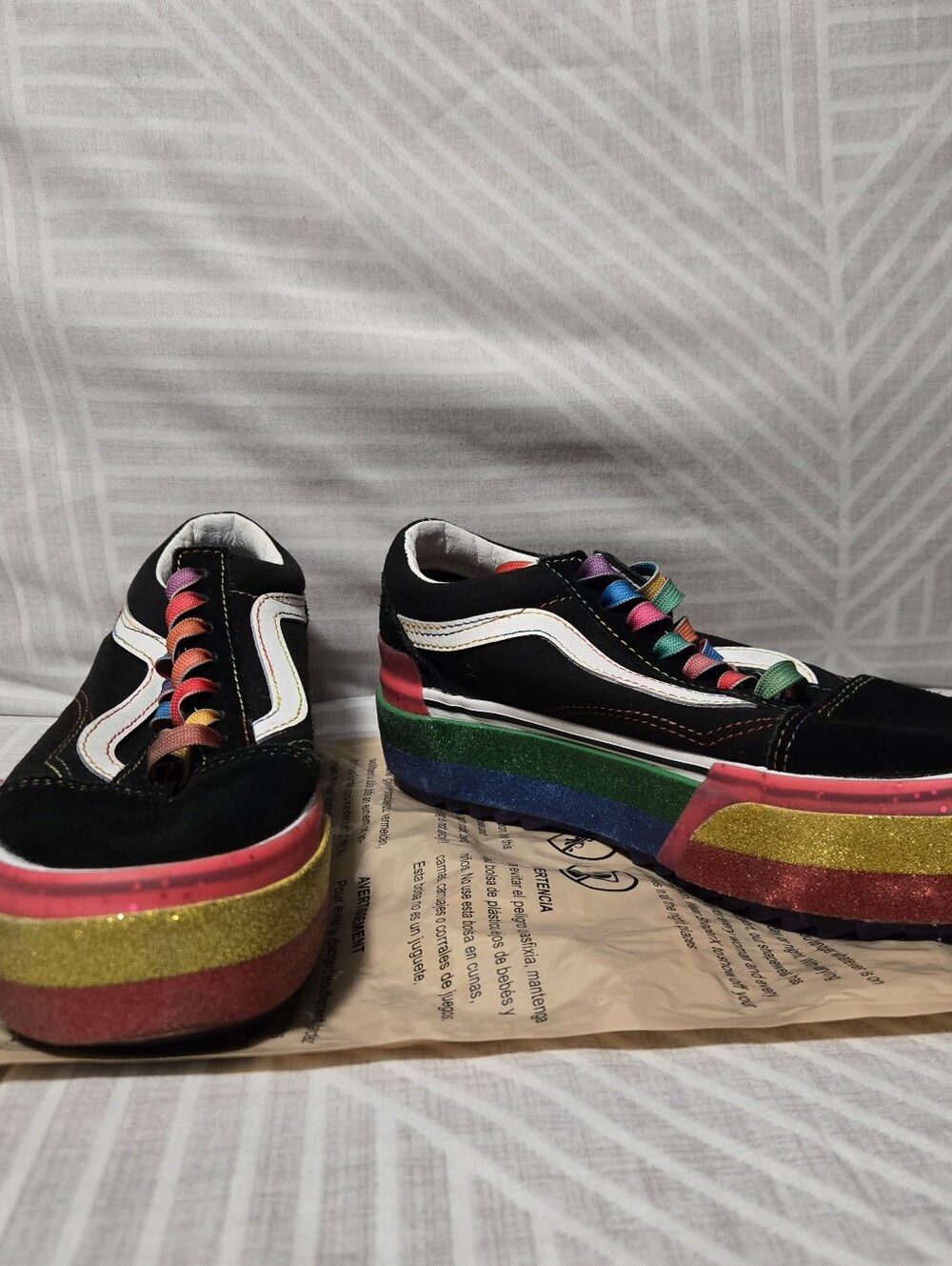 Vans Old Skool Stacked Glitter Black Rainbow Platform Sneakers W6 / M4.5 - Picture 7 of 7
